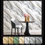 Luxury marble-effect wallpaper with white, grey, and gold vein pattern