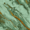 "Green marble-effect wallpaper with gold and brown veining