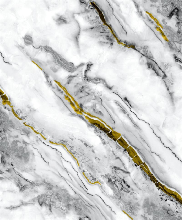 Luxury marble-effect wallpaper with white, grey, and gold vein pattern