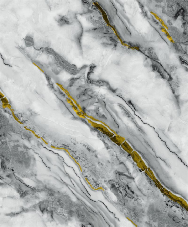 Luxury marble-effect wallpaper with white, grey, and gold vein pattern