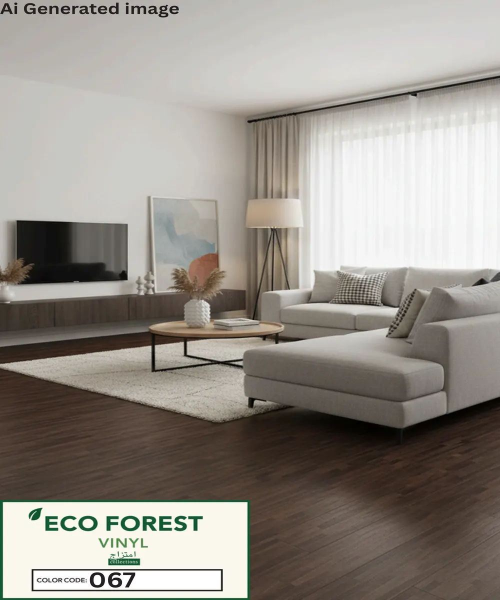 Eco Forest Collection dark walnut strip parquet wood texture luxury vinyl flooring plank color code 067 by Araish Interior