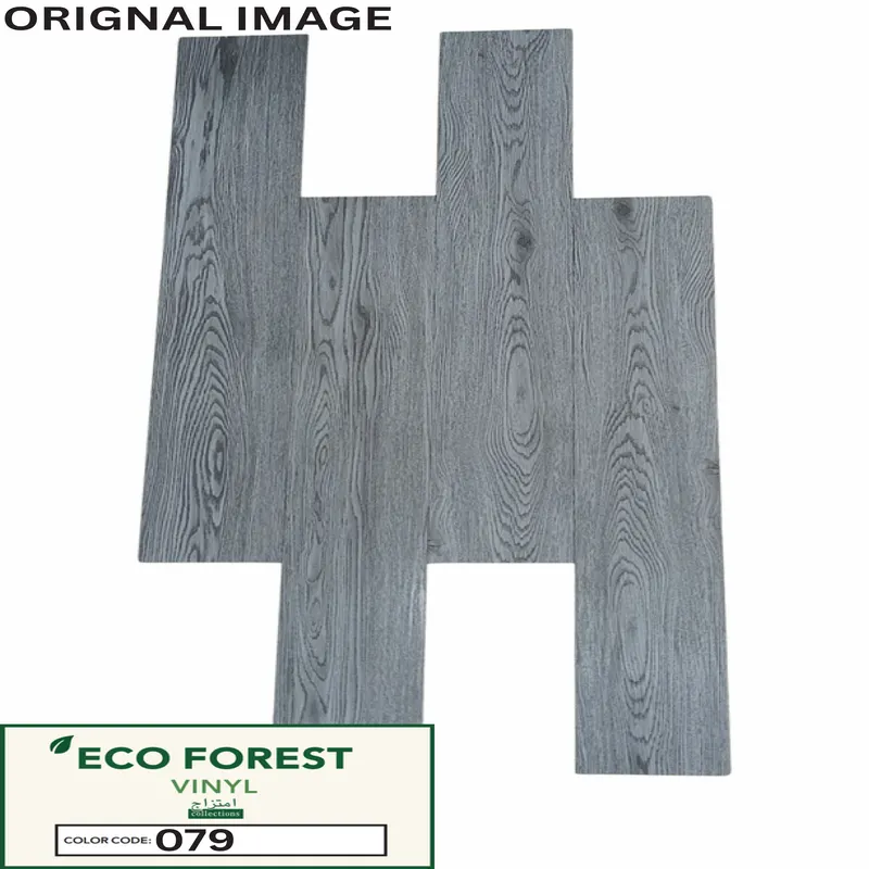 Eco Forest Collection smoked grey oak wood grain luxury vinyl flooring plank color code 079 by Araish Interior