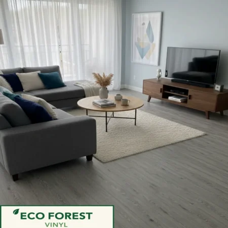 Eco Forest Collection smoked grey oak wood grain luxury vinyl flooring plank color code 079 by Araish Interior
