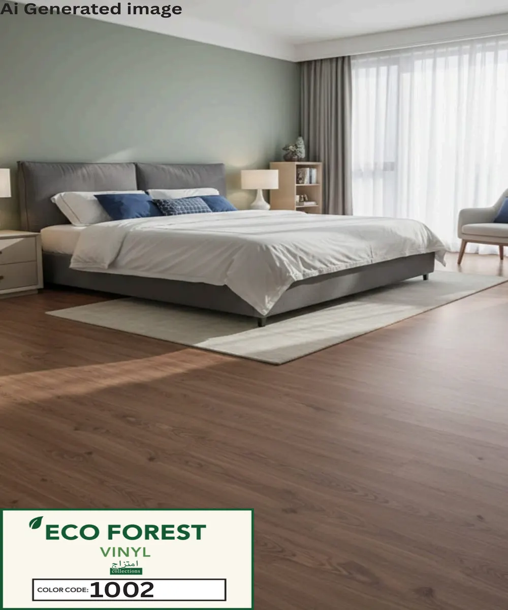 Eco Forest Collection classic chestnut wood grain luxury vinyl flooring plank color code 1002 by Araish Interior