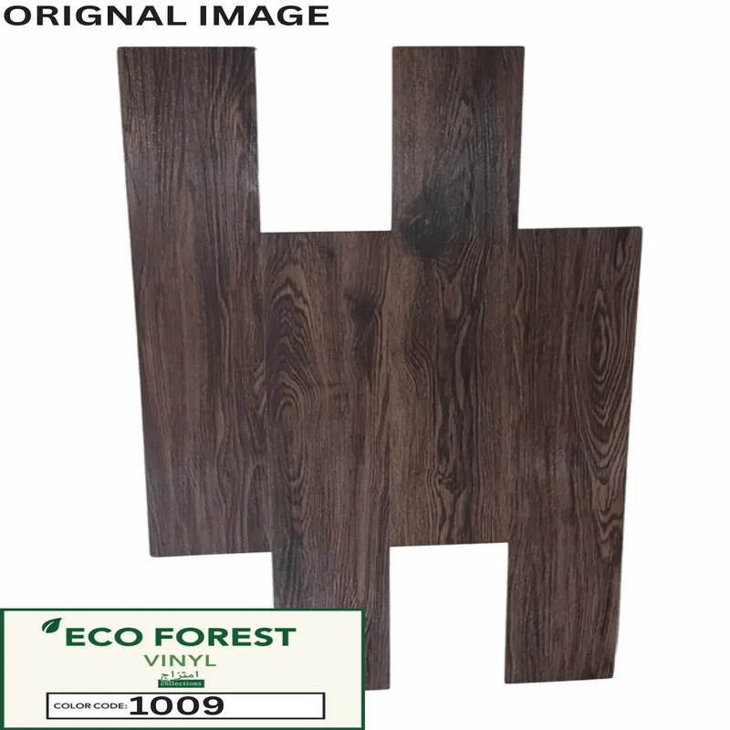 Eco Forest Collection dark charcoal walnut wood grain luxury vinyl flooring plank color code 1009 by Araish Interior