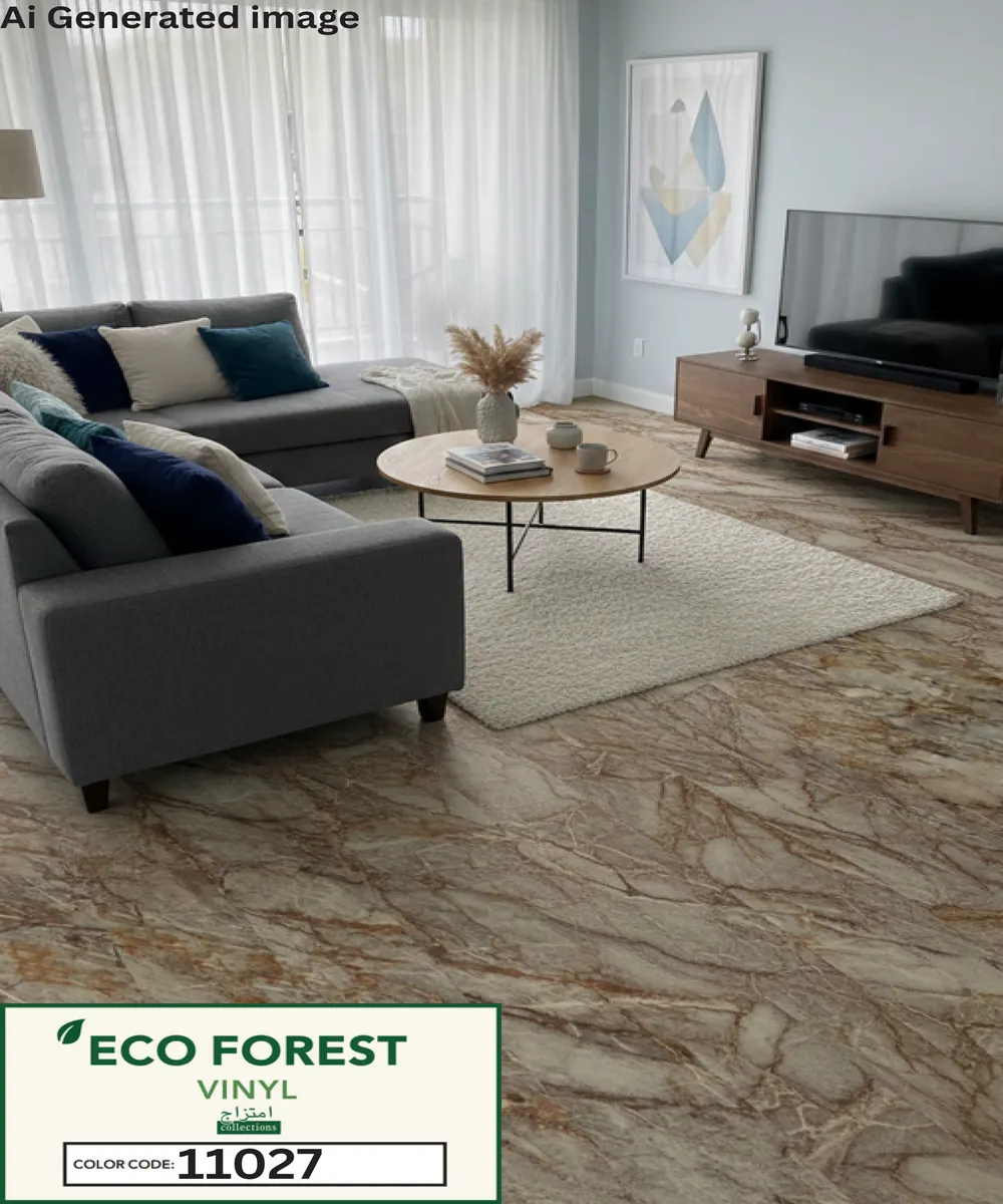 Eco Forest Collection rustic brown marble texture luxury vinyl flooring plank color code 11027 by Araish Interior