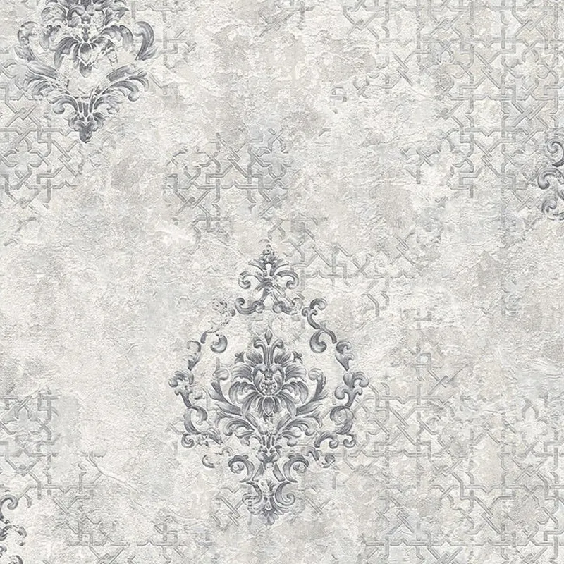 Silver Grey Damask Motif Wallpaper - 590502