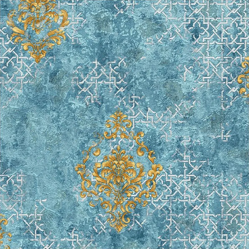 Azure Teal Gold Damask Wallpaper - 590507