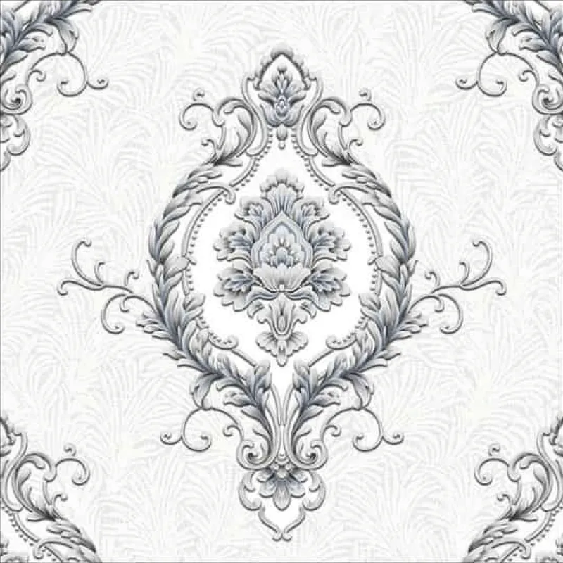 White Silver Royal Damask Wallpaper - 590701