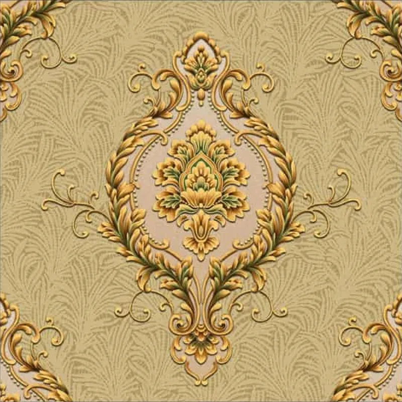 Golden Beige Royal Damask Wallpaper - 590706
