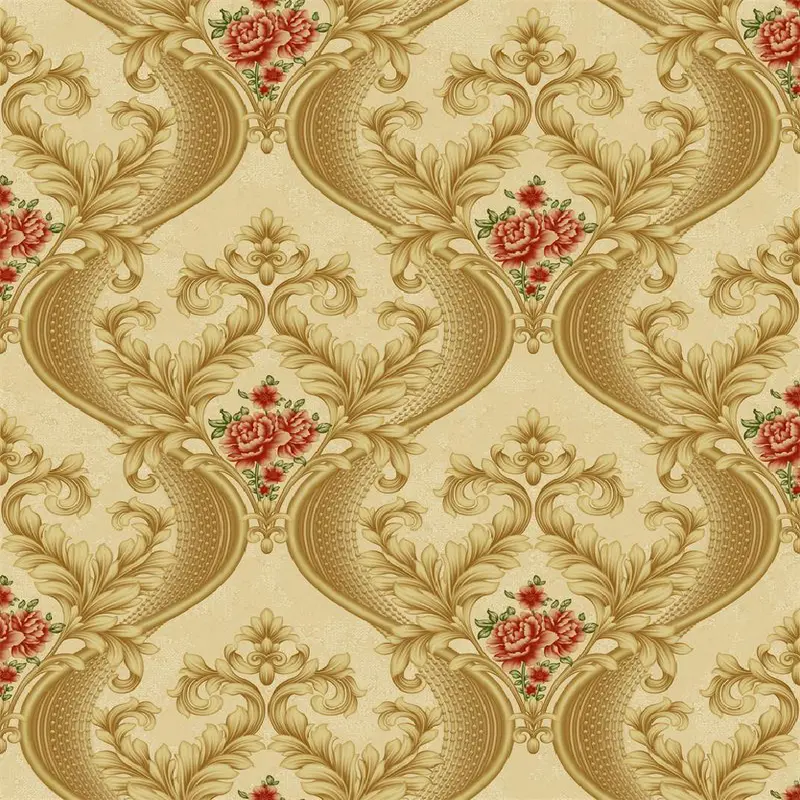 Floral Damask Wallpaper Golden & Red - BA91122