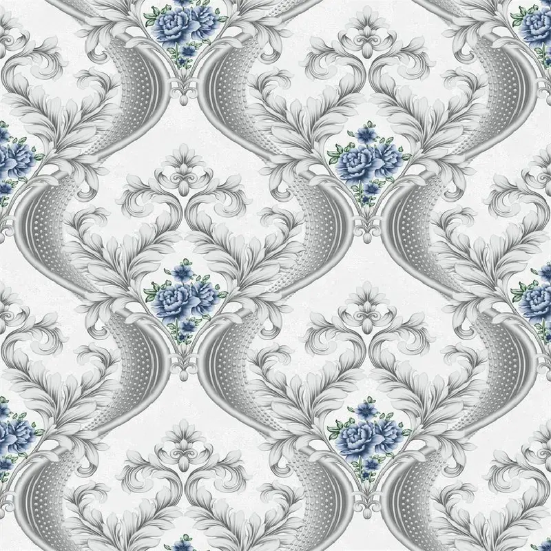 Floral Damask Wallpaper White & Blue - BA91124