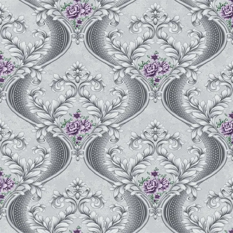 Floral Damask Wallpaper Grey & Purple - BA91125