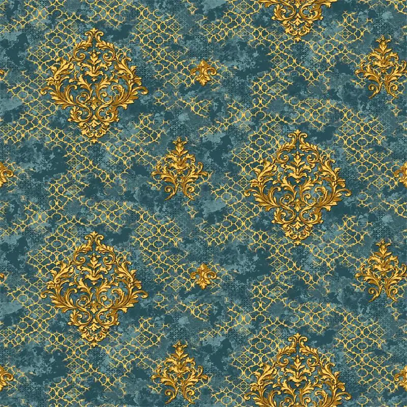 Teal and Gold Ornate Damask Wallpaper - BA91153