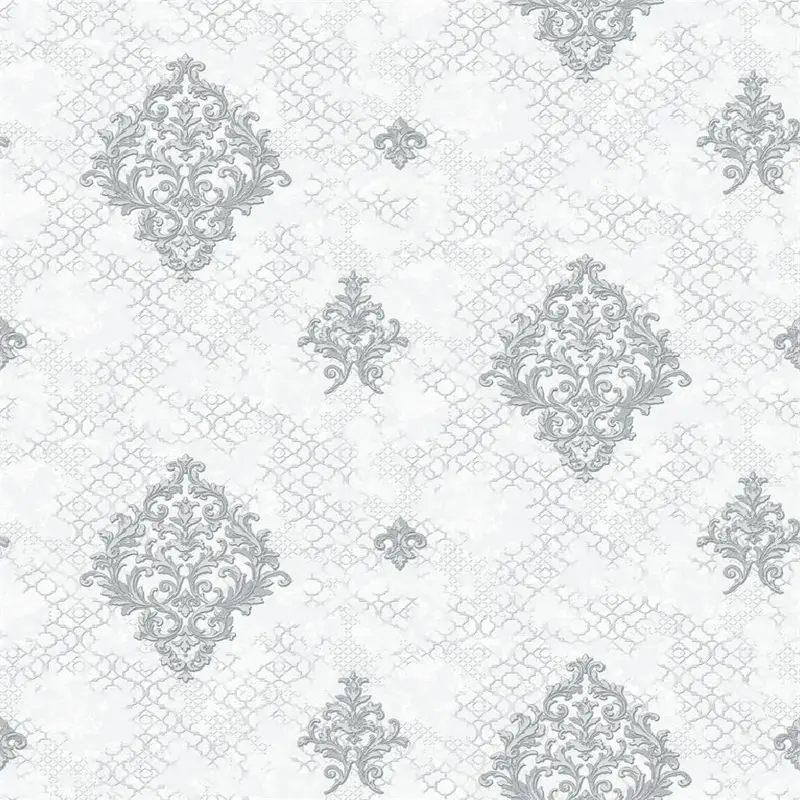 Grey and Silver Ornate Damask Wallpaper - BA91154