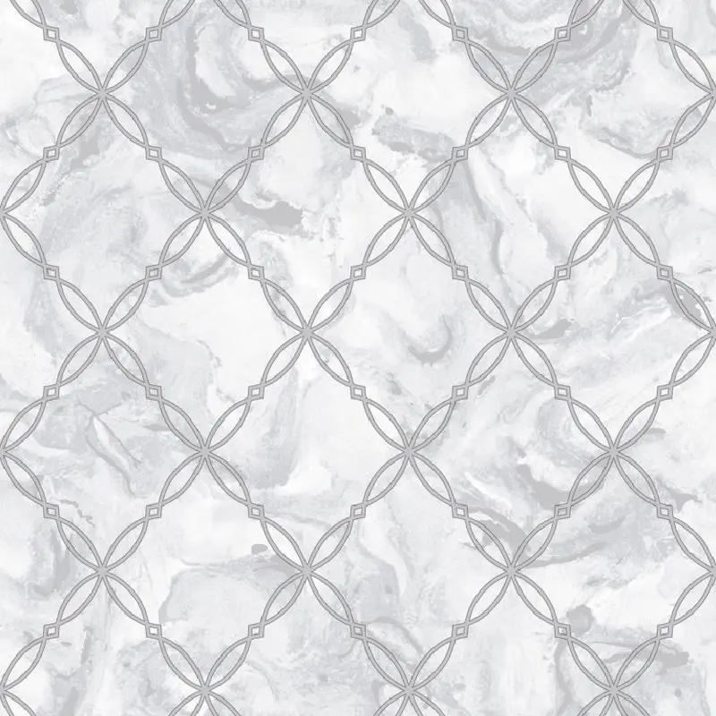 Silver Geometric Lattice Marble Wallpaper - BA91504