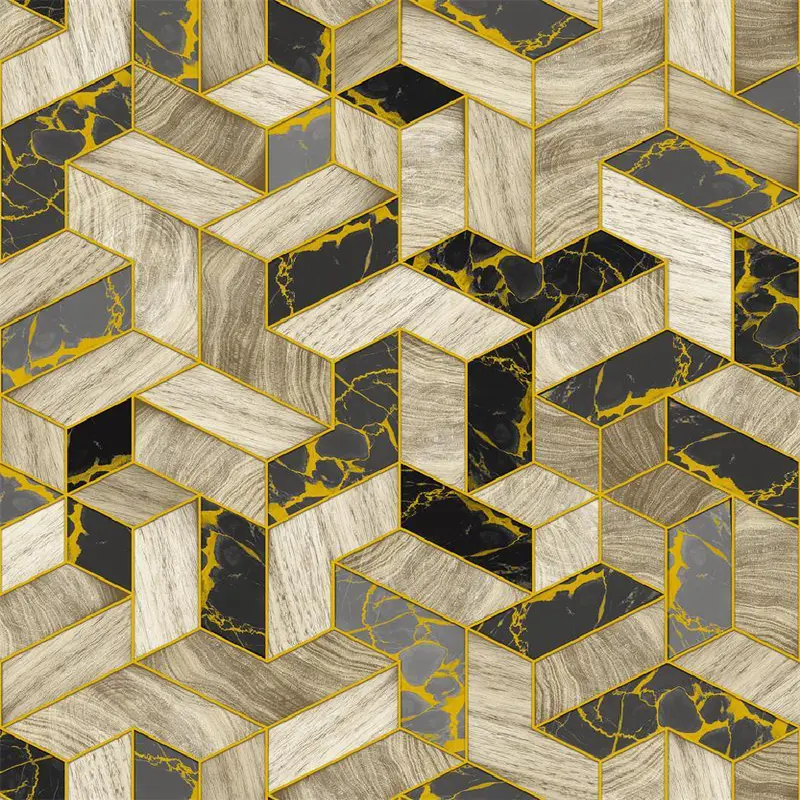 Brown 3D Geometric Block Wallpaper - BA91701