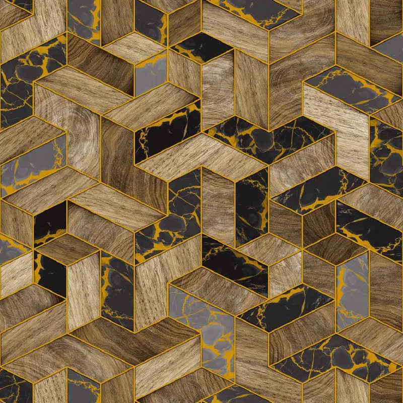 Tan 3D Geometric Block Wallpaper - BA91703