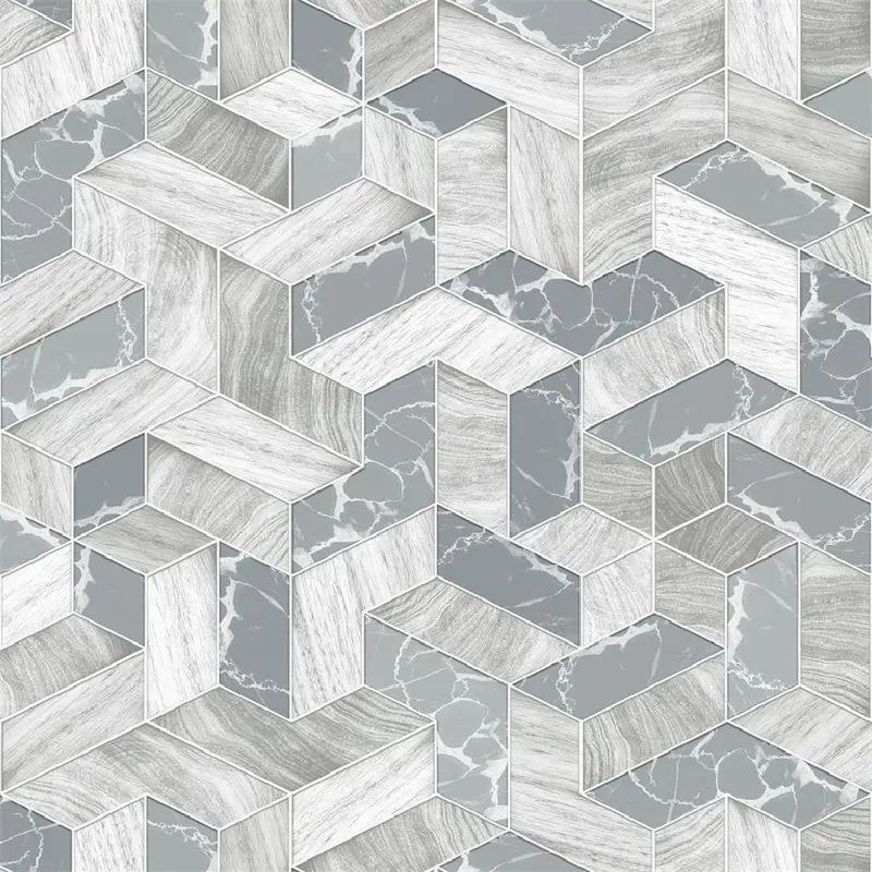 Silver 3D Geometric Block Wallpaper - BA91706