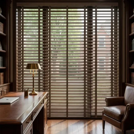 Classic Dark Oak custom wooden blinds WB 342 slat texture swatch