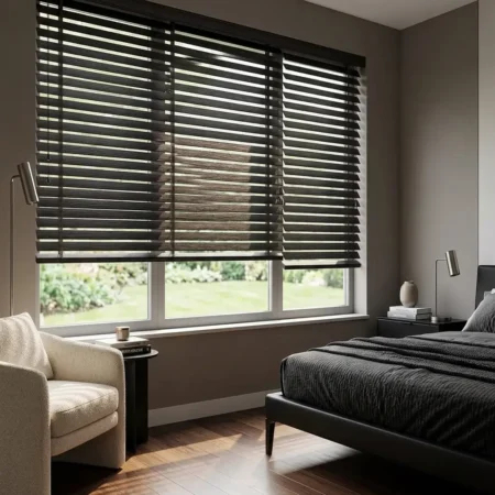 Deep Espresso Walnut custom wooden blinds WB 322 slat texture swatch