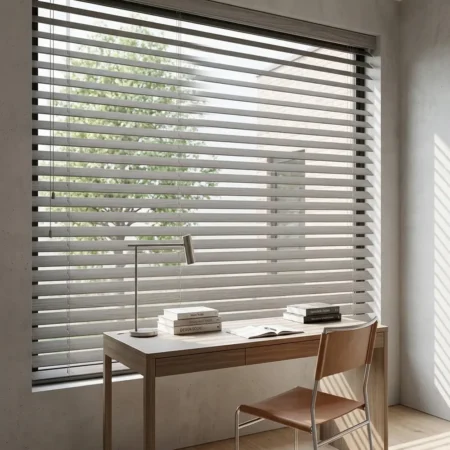 Nordic Muted Grey custom wooden blinds WB 343 slat texture swatch